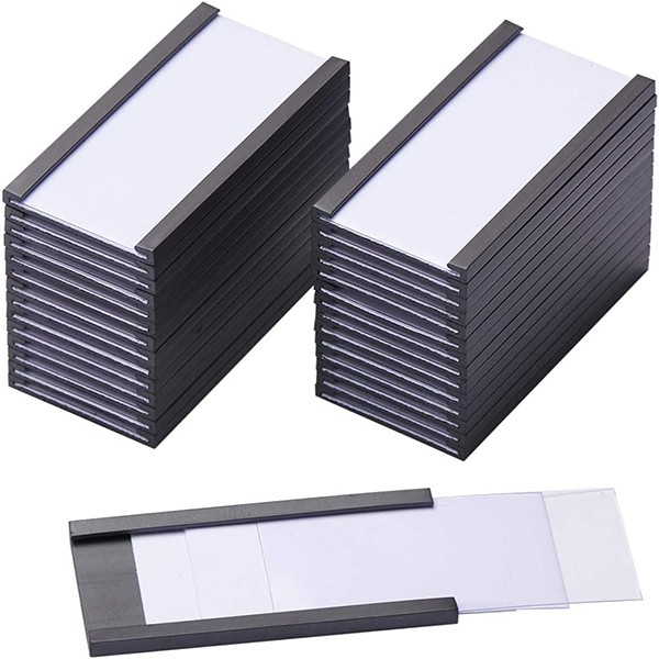 Porte-étiquettes magnétiques 1x2 pouces avec aimants, porte-cartes de données magnétiques avec protecteurs en plastique transparent pour étagère en métal, tableau blanc
